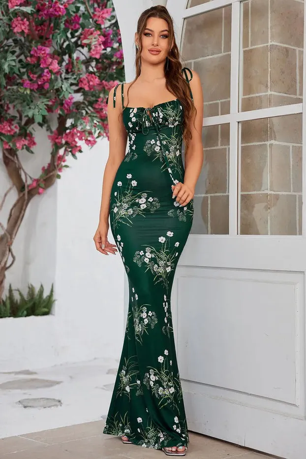 Women's Floral Maxi Dress-Green