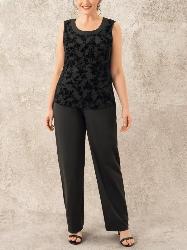 Sleeveless Printed Vest Solid Color Top Trousers Three-Piece Suit