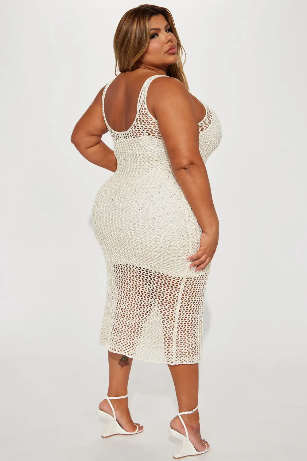 Kaylie Sequin Crochet Midi Dress - Ivory