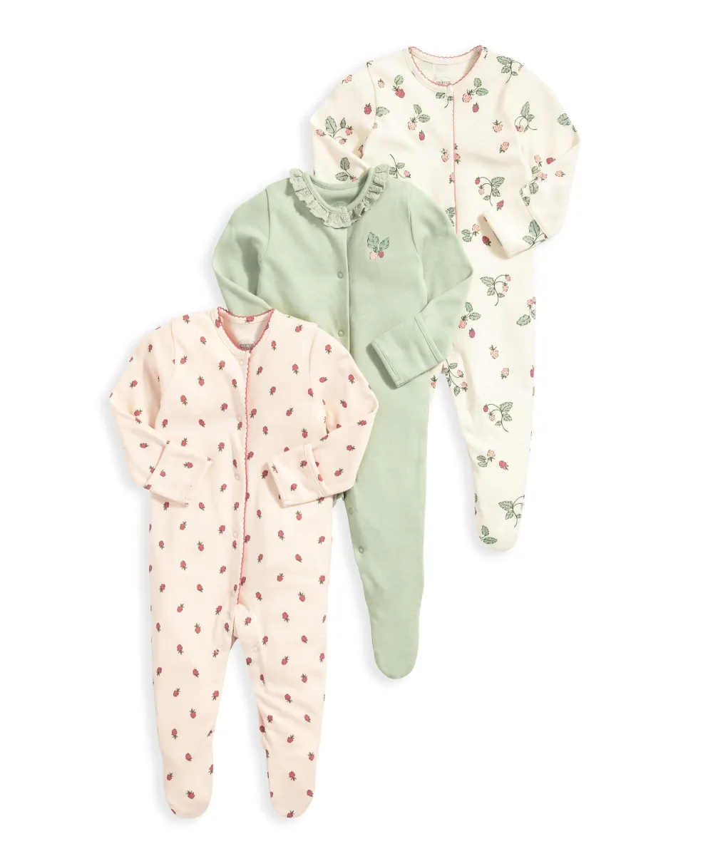 Strawberry Sleepsuits (Set of 3) - Pink