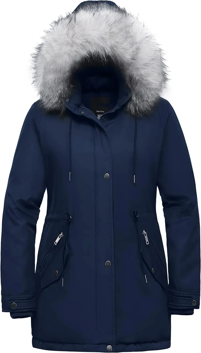 Women's Plus Size Winter Insulated Parka Coat with Faux Fur Hood