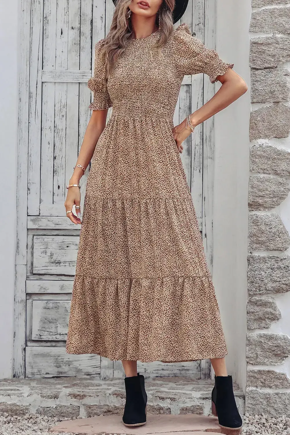 Summer Ruffle Bohemian Tiered Smocked Maxi Dress