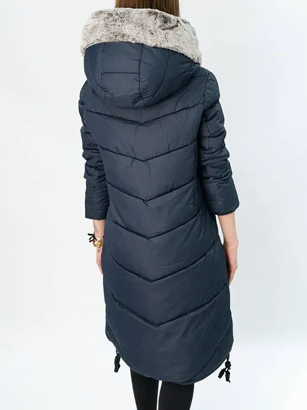 Long winter hood navy blue
