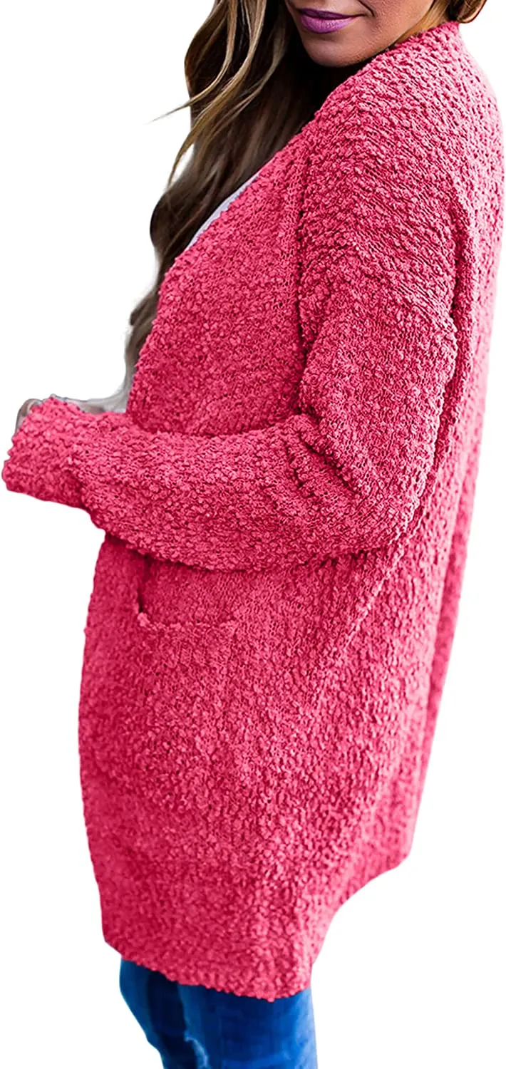Women's Long Sleeve Soft Chunky Knit Sweater Open Front Cardigans Outwear Coat
