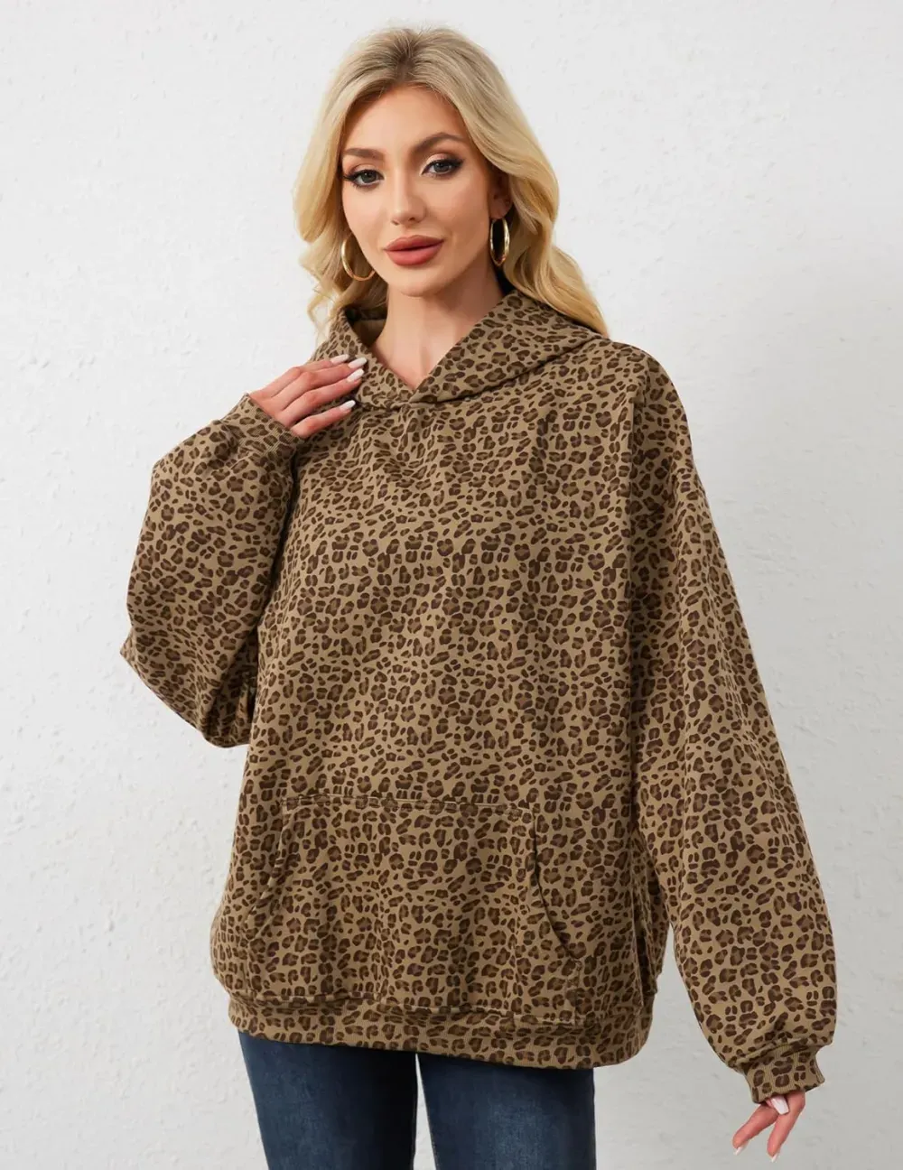 Womens Camo Hoodies Maple Leaf Print Oversized Hooded Sweatshirt Fleece Pullover Sweatshirts Long Sleeve with Pocket