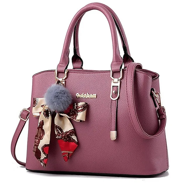 Women's Handbag Crossbody Bag Satchel Top Handle Bag PU Leather Daily Zipper Pom-pom Solid Color Wine Black Pink