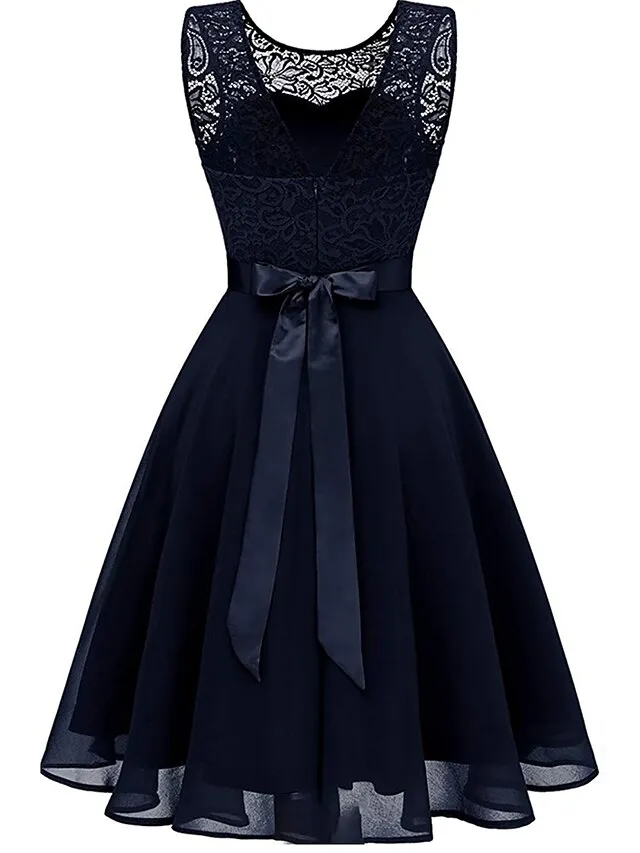 Women‘s Party Dress Lace Dress Knee Length Dress Pink Red Wine Dark Blue Red White Black Sleeveless Pure Color Lace Spring Summer Crew Neck Elegant 2022 XS S M L XL XXL XXXL