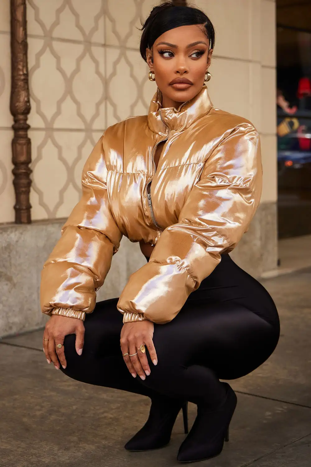 Cause A Scene Cropped Puffer Jacket - Gold