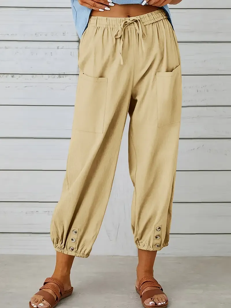 Wide Leg Capri Pants with Drawstring Waist, Loose Casual Women's Pants