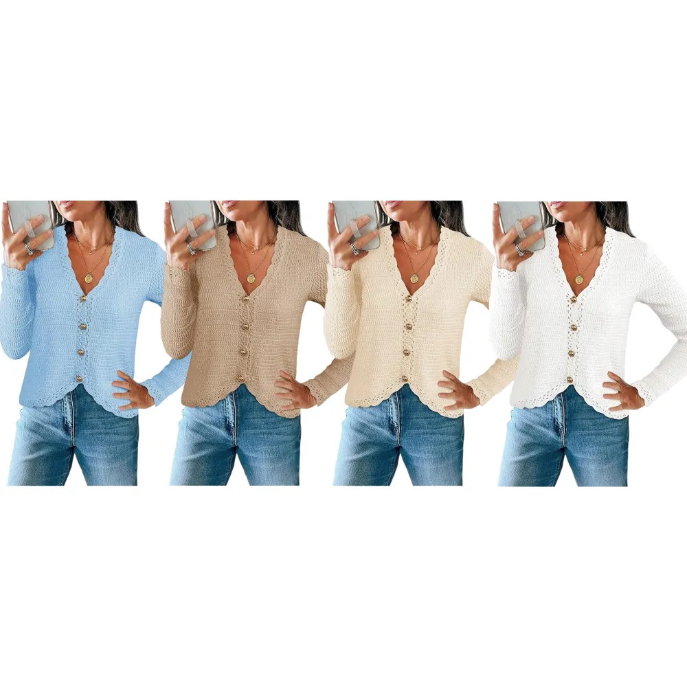 Women's V-Neck Cropped Boho Knit Cardigan