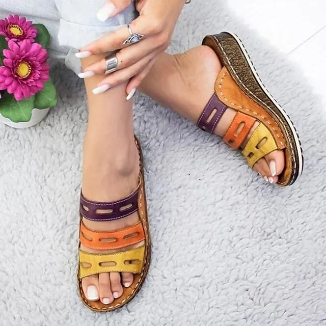 Women's Sandals Boho Bohemia Beach Wedge Sandals Outdoor Slippers Outdoor Daily Beach Summer Spring Wedge Heel Open Toe Classic Casual Faux Leather Loafer Color Block White Red Blue