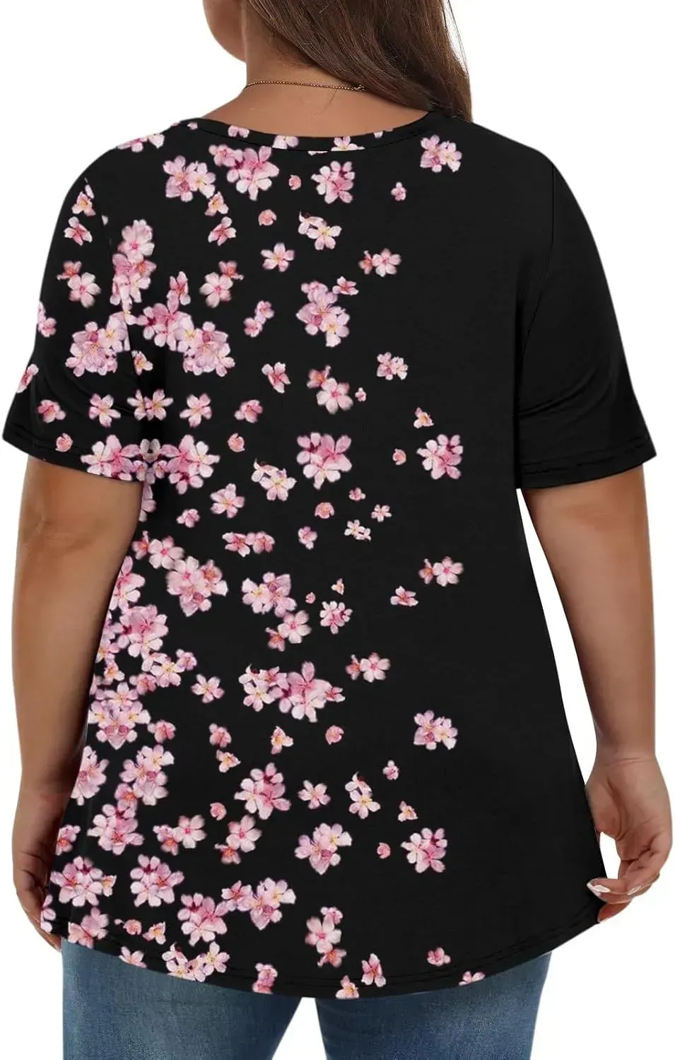 Plus Size Tops for Women Dressy Short Sleeve V Neck Shirts for Women Summer Tops for Women 2024 Floral Print Top