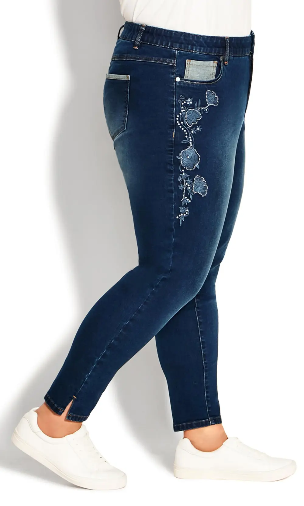 Evans Denim Floral Embroidered Jean