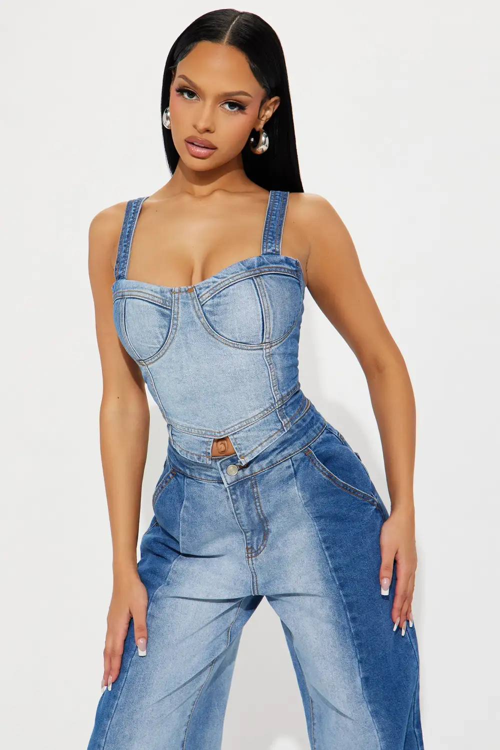 Madison Washed Denim Pant Set - Medium Wash