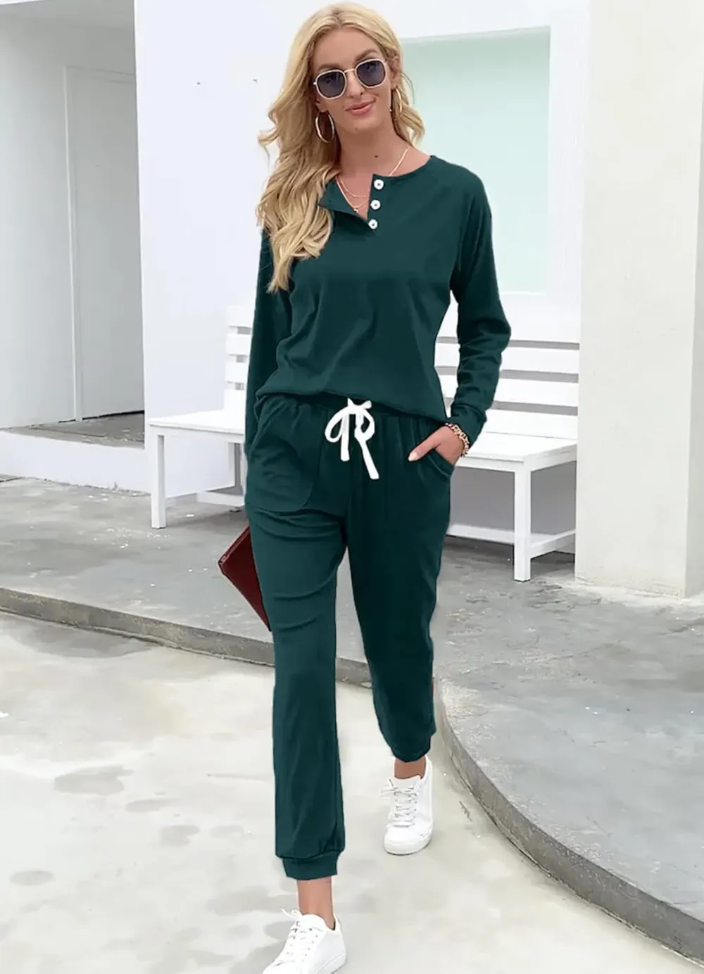 Two Piece Outfits for Women Lounge Sets Button Down Sweatshirt Sweatpants Sweatsuits Set with Pockets