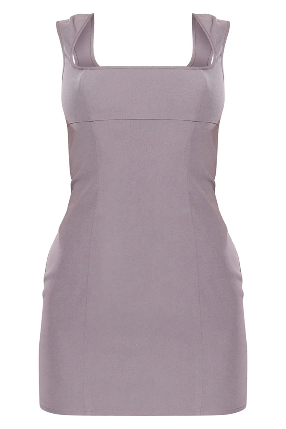 Grey Stretch Woven Lace Back Sqaure Neck Mini Dress