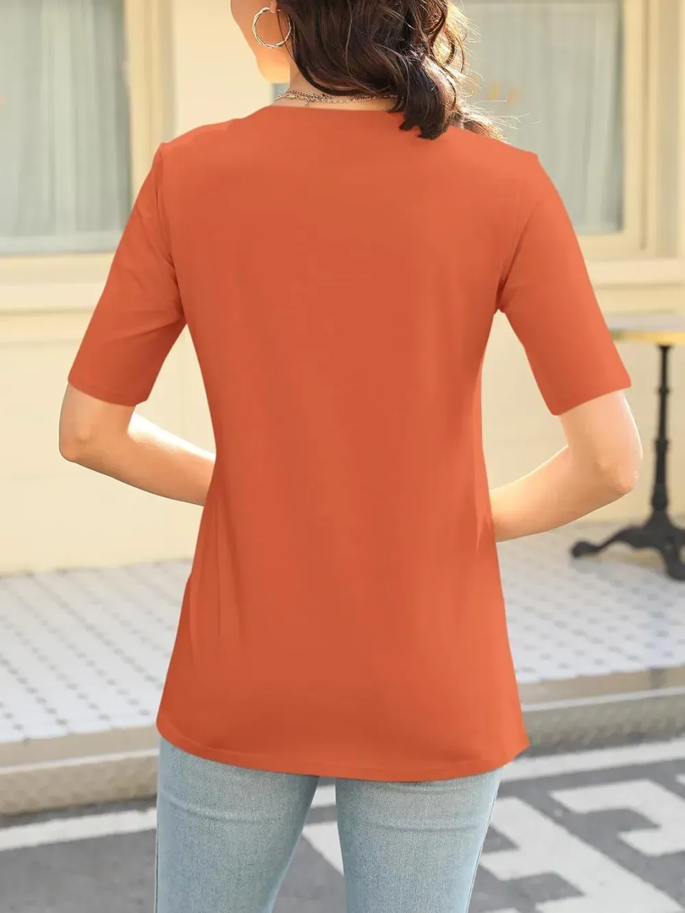 ORANDESIGNE Women's Color Block Short Sleeve T Shirts Casual V Neck Summer Tops Tees Loose Fit Blouses