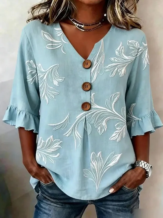 Women'S Floral Art Retro Printed Casual Top