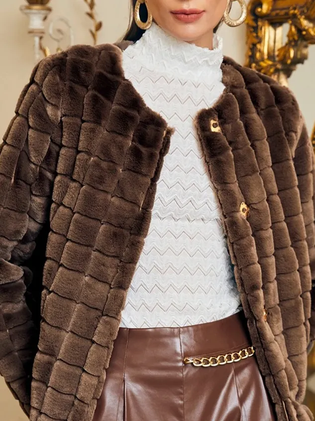 Casual Crew Neck Teddy Jacket