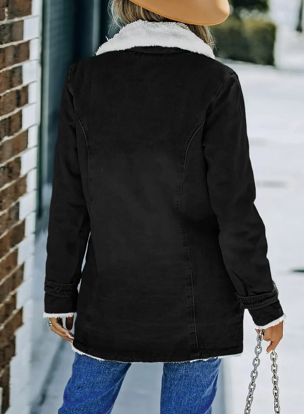 Womens Winter Warm Jean Jacket Stand Collar Wool Liner Sherpa Denim Coats Thicker Outerwear with Pockets