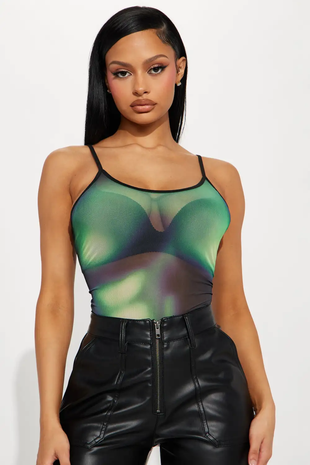 Best Side Of Me Mesh Bodysuit - Green/combo