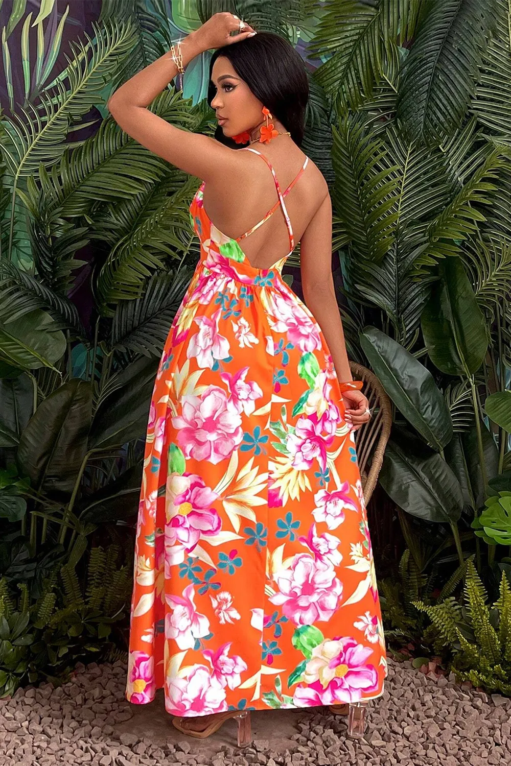 Sexy Deep V-neck Floral Dress