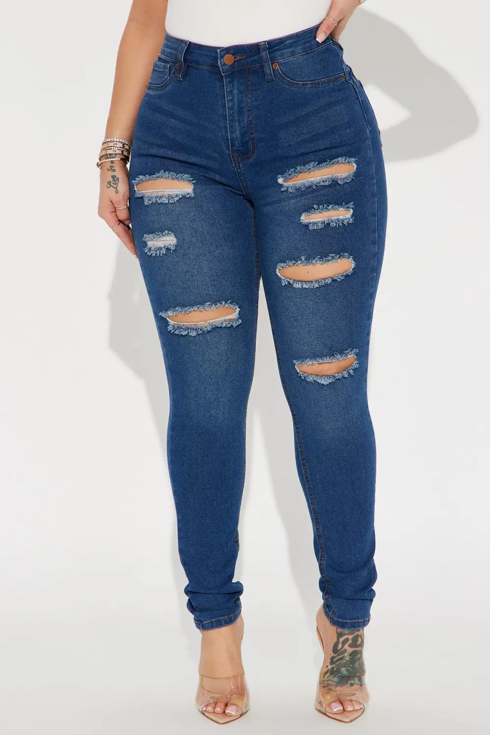 Back It Up Ripped Booty Lifting Stretch Skinny Jeans - Dark Wash