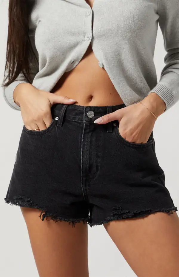 PacSun Black Frayed Ripped High Waisted Denim Festival Shorts