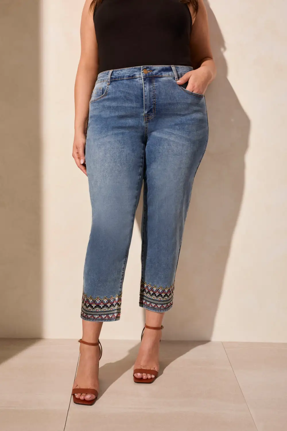Audrey Mid Rise Embroidered Straight Crop Jeans-Tileblue