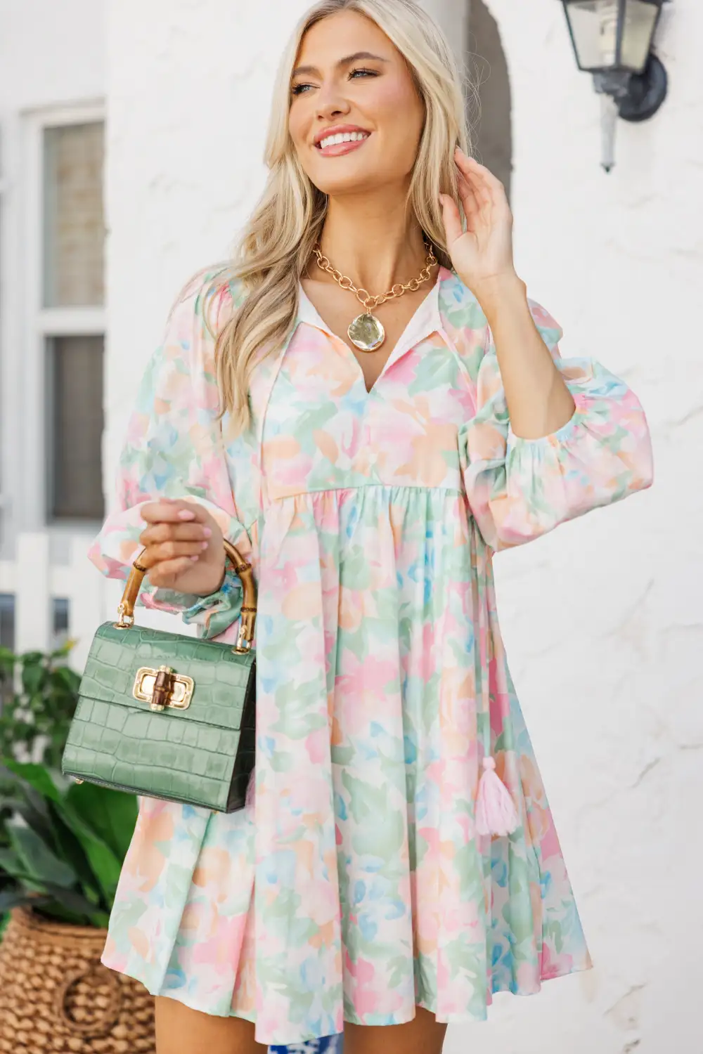 Through The Years Blue Watercolor Babydoll Dress