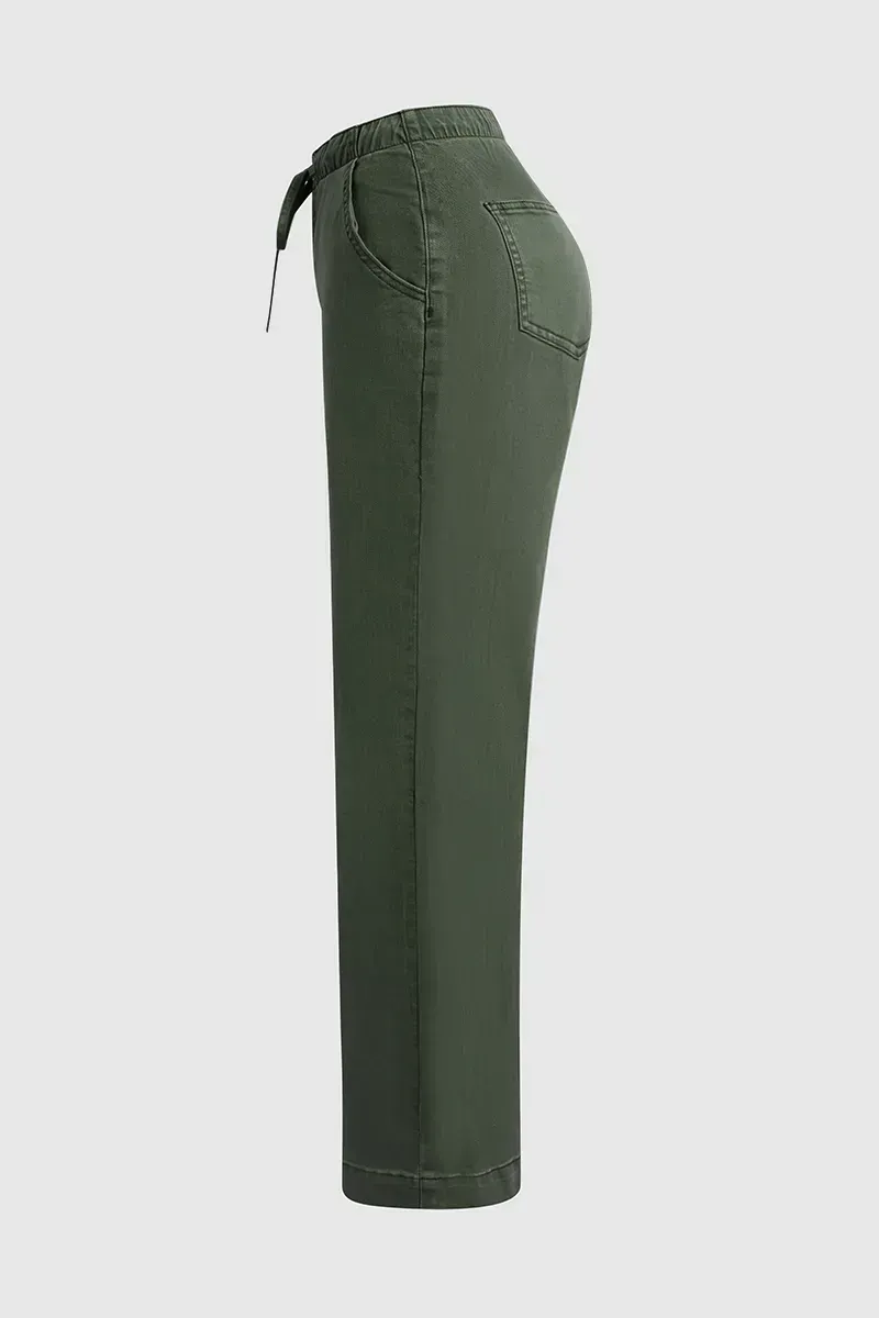 Drawstring Low Waist Wide Leg Jeans