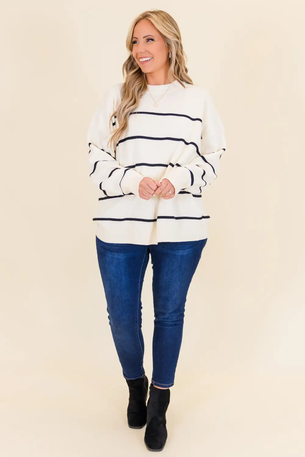 Lux Stripe Sweater, White