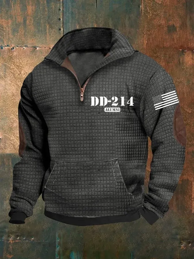 Men's Retro Texture Veterans DD-214 Stand Collar Zipper Long Sleeve Casual Sweater