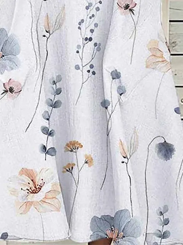 Women's Two Piece Dress Set Casual Dress Print Dress Outdoor Daily Fashion Elegant Pocket Print Midi Dress V Neck Half Sleeve Floral Regular Fit Pink Blue Purple Summer Spring S M L XL XXL