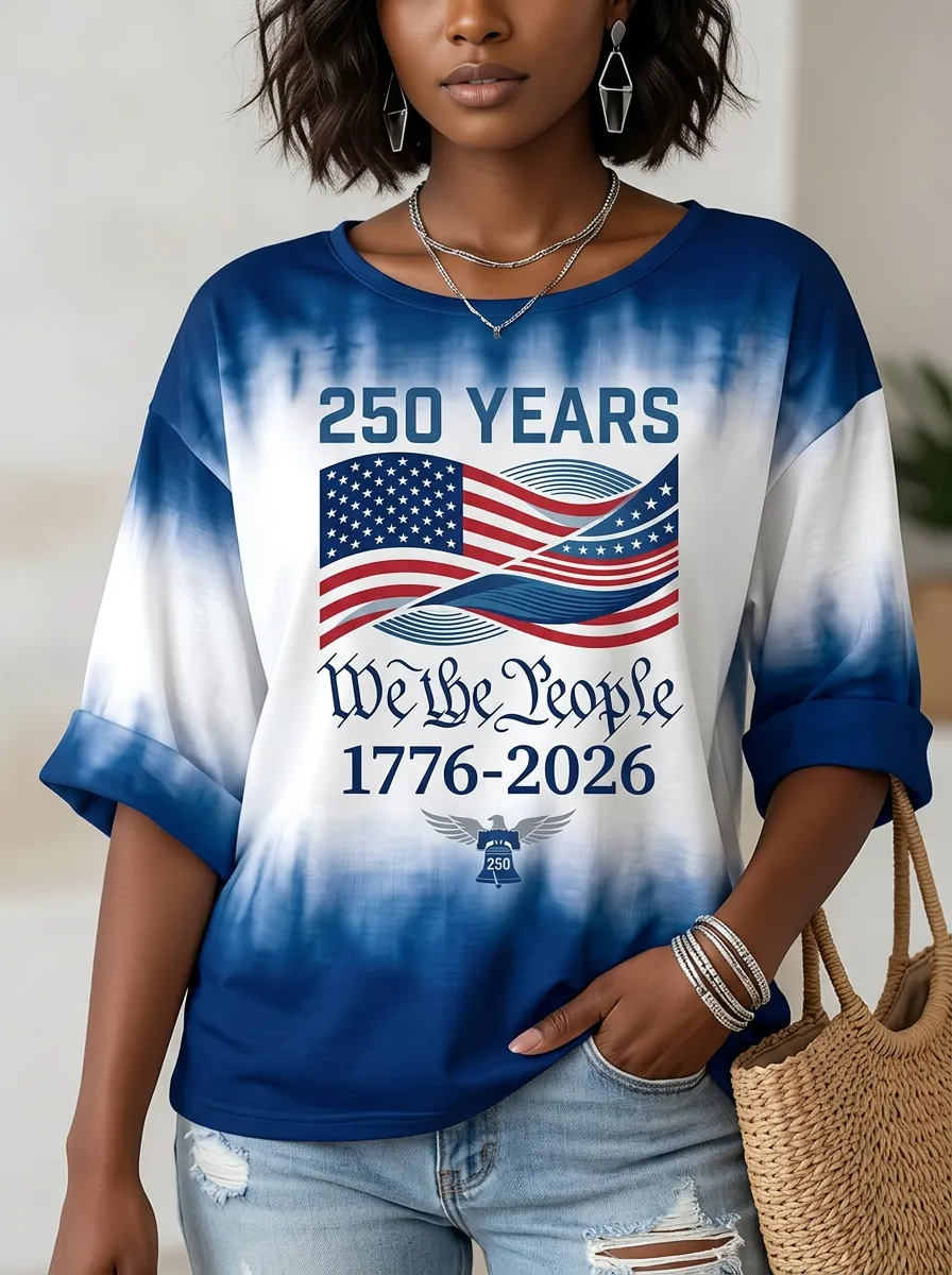 Women's Nashville 250 Years American Flag We The People Printed T-shirt