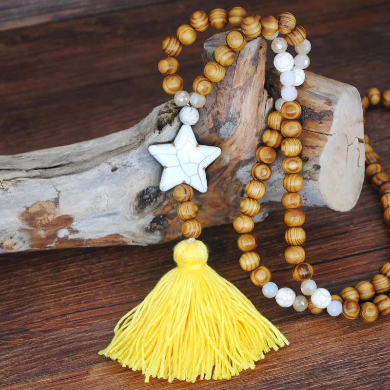 Boho Linen Dress Pendant Fringed Sweater Necklace