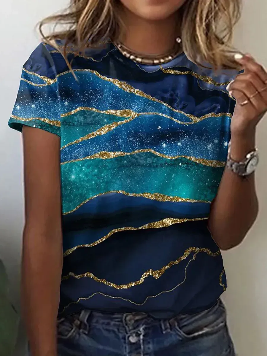 Women's Abstract Painting Round Neck Basic T-shirt