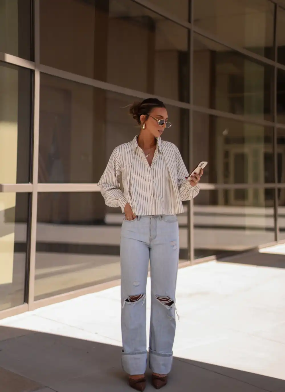 Pleated Striped Button Down