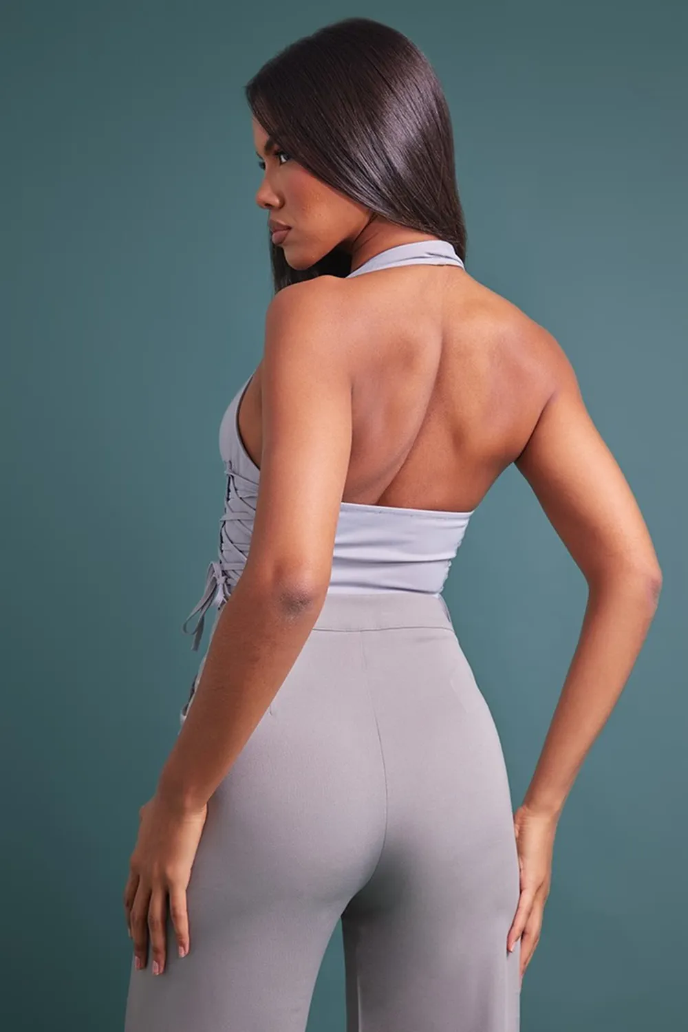 Stone Cargo Lace Up Side Zip Up Crop Top