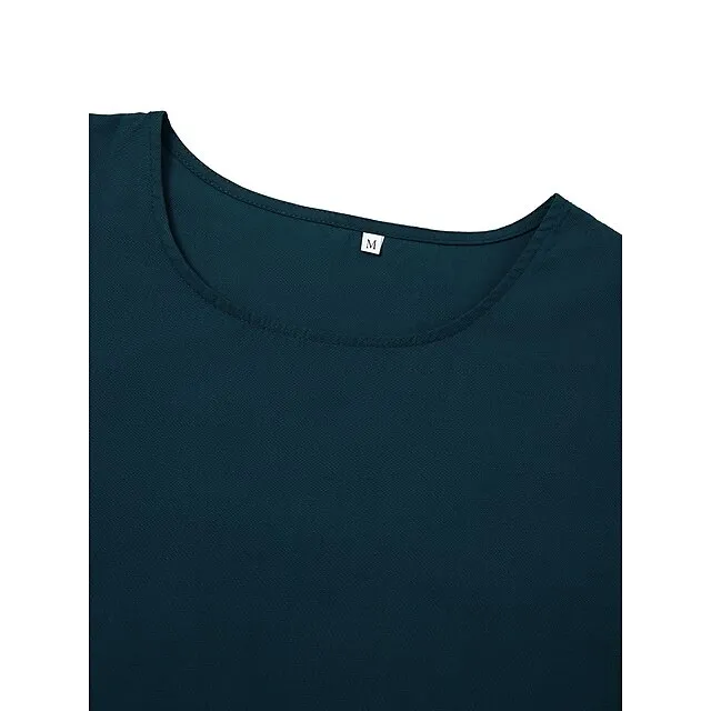 Women's Casual Dress Cotton Dress Swing Dress Midi Dress Cotton Basic Casual Outdoor Daily Crew Neck Pocket Smocked Half Sleeve Summer Spring Fall 2023 Loose Fit Light Blue Black White Pure Color S M