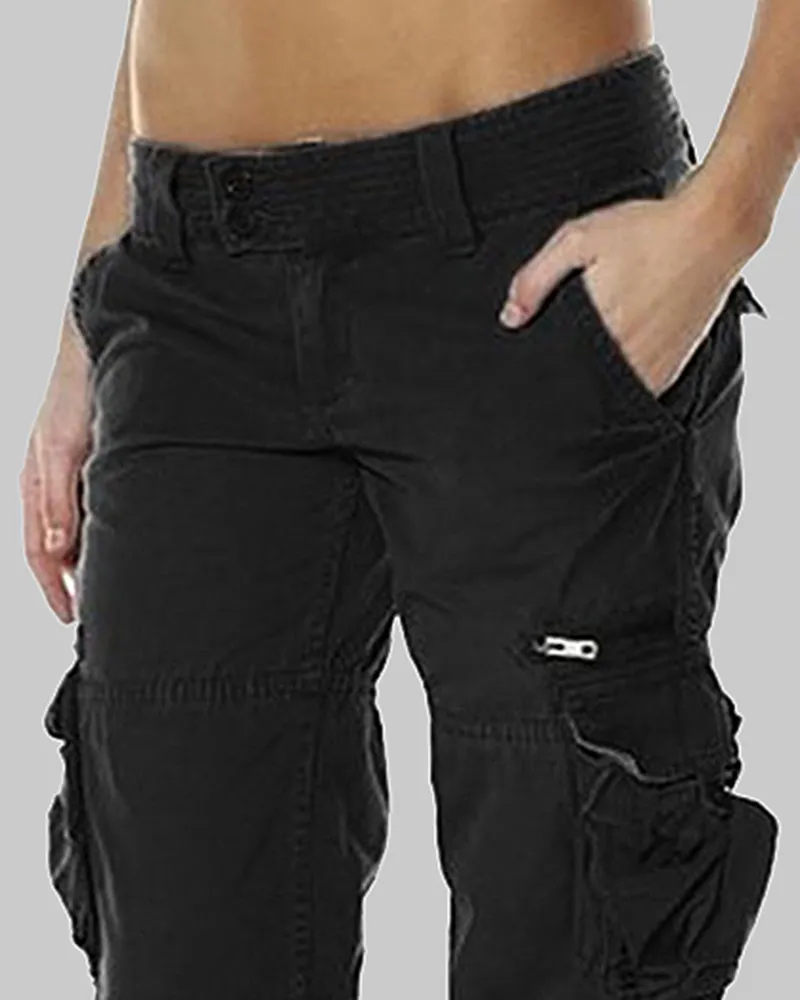 Flap Pocket Zip Detail Straight Leg Cargo Pants