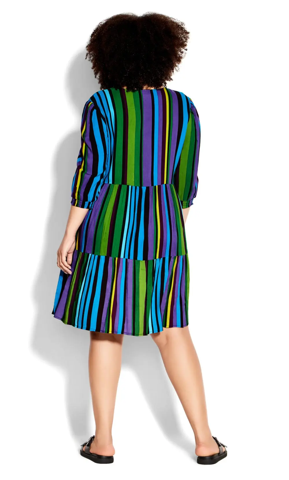 Evans Black & Green Striped Tiered Smock Dress