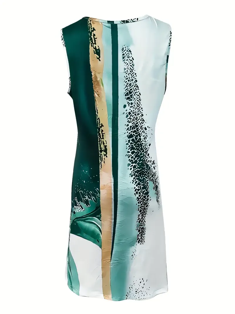 Color Block Sleeveless V-Neck Dress for Women, Casual Linked Ring Detail, Spring Summer Fashion