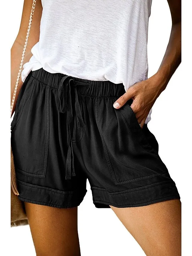 Women's Basic Essential Casual Shorts Wide Leg Baggy Pocket Short Daily Holiday Micro-elastic Simple Cotton Blend Lightweight Outdoor Mid Waist Light Blue Wine Red Pink ArmyGreen Orange & Red