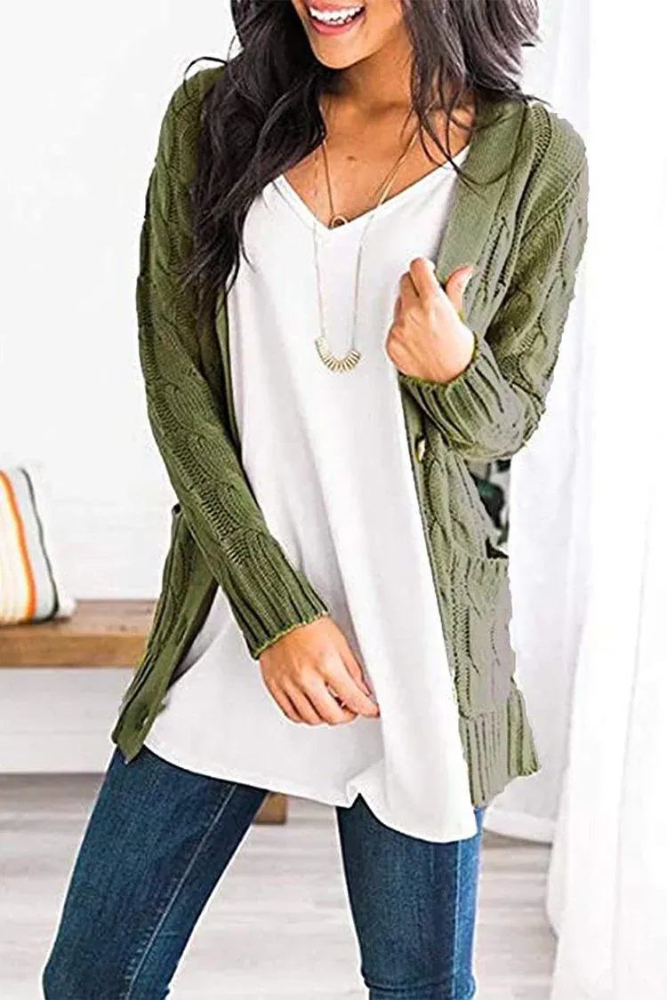 Knitted Solid Color Button Down Chunky Outwear Cardigan