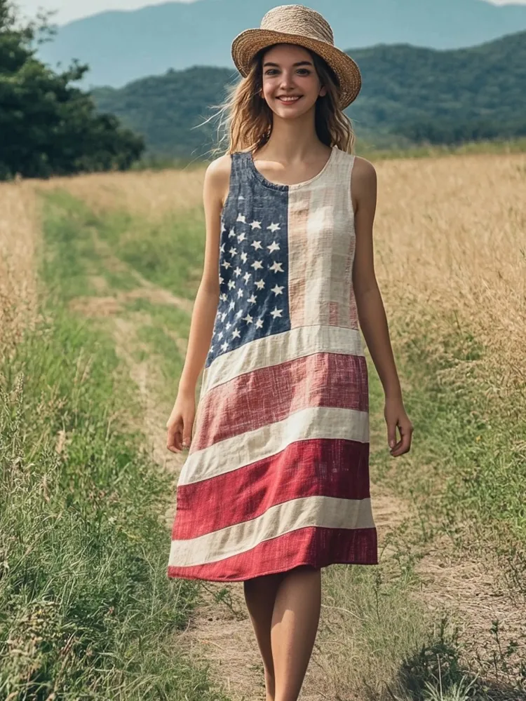 Independence Day American Flag Inspired Linen Tank Dress