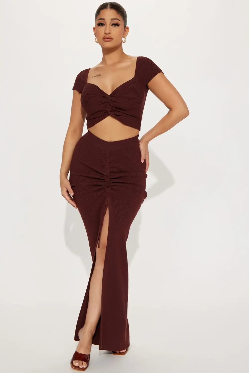 Out Of Habit Skirt Set - Brown