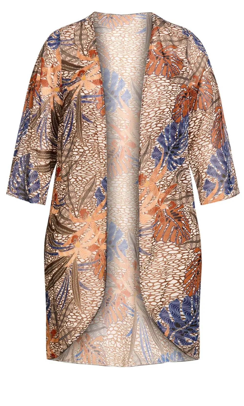 Evans Beige & Blue Palm Print Kimono