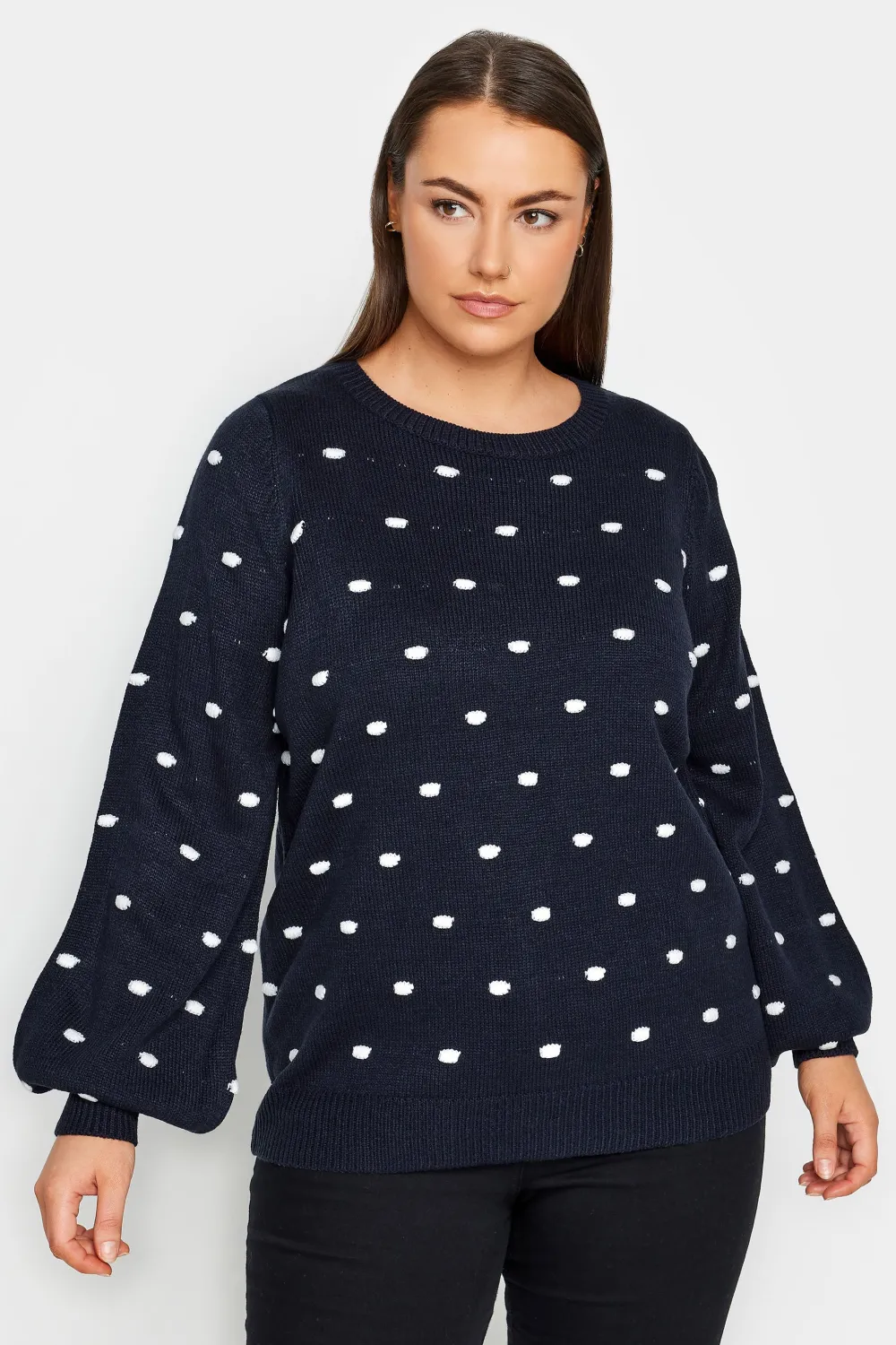 Evans Navy Blue Polka Dot Balloon Sleeve Jumper
