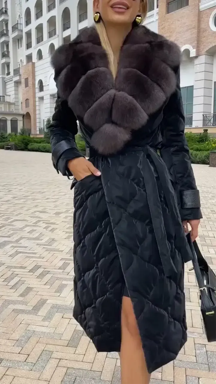 Women's Fur Collar Long Cotton Coatt